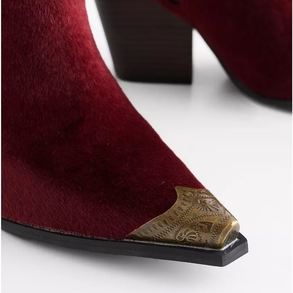 Oasis Society Red Western Ankle Boots Metal Toe Cap Size 9 - Picture 5 of 8